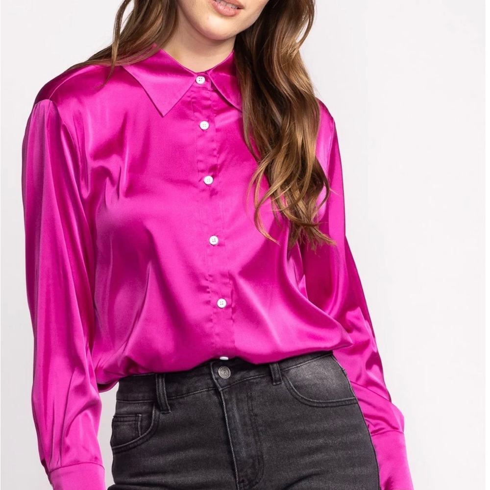 NWOT Pink Martini Women's Pink Satin Blouse